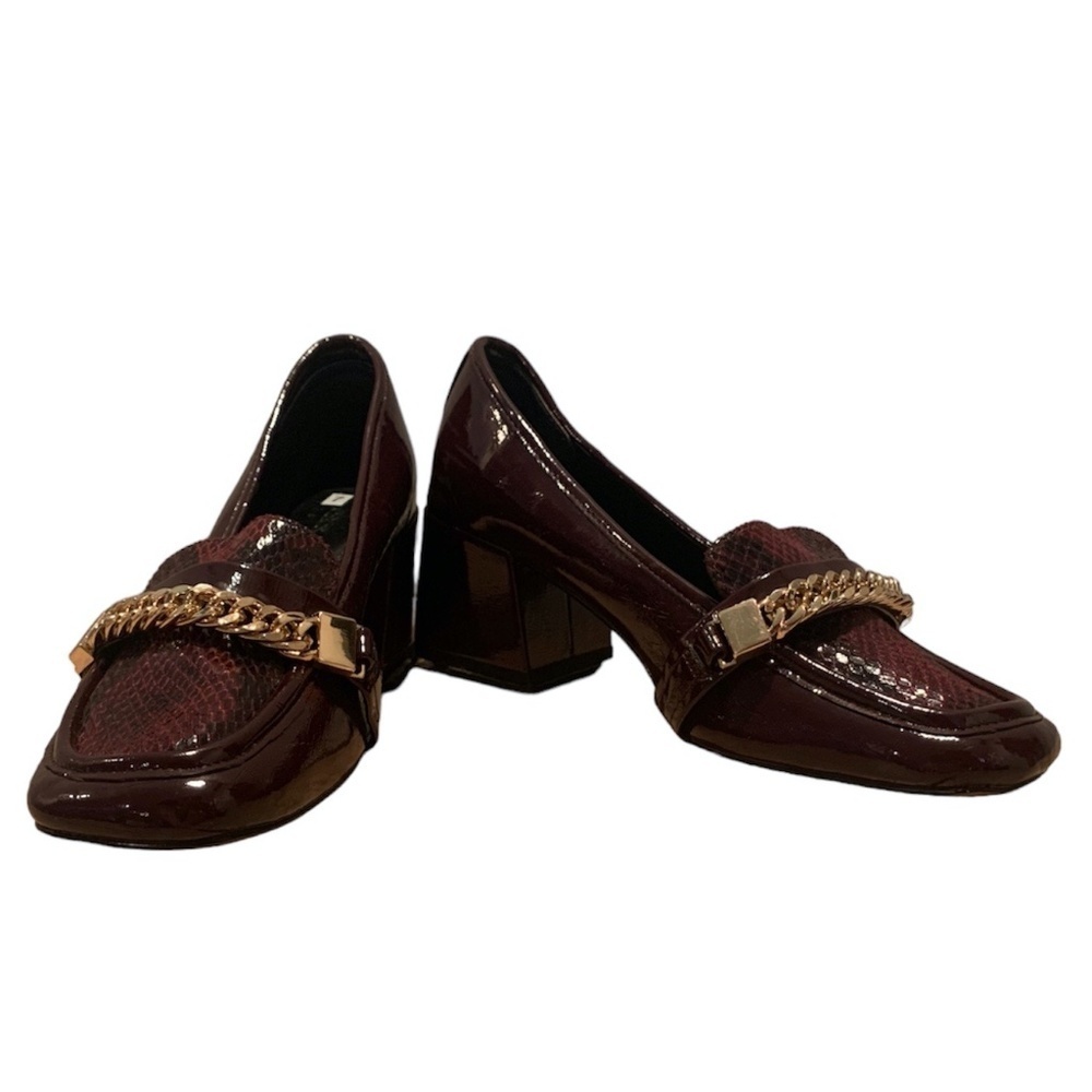 ASOS Design Sinclair Square Toe Heeled Loafers Burgundy Size 7